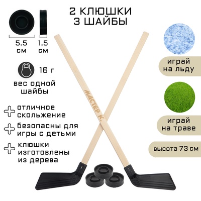 Набор для игры в хоккей «Мастер К», 2 клюшки, 3 шайбы