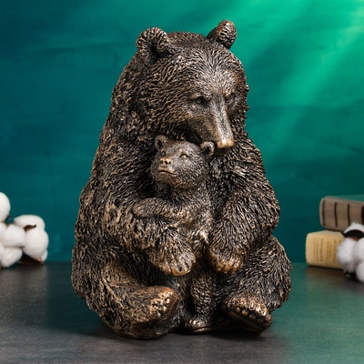 Копилка для денег «Медведица с медвежонком», 20×23×30 см, гипс под бронзу