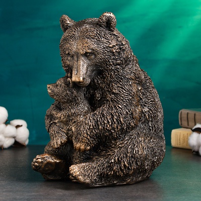 Копилка для денег «Медведица с медвежонком», 20×23×30 см, гипс под бронзу