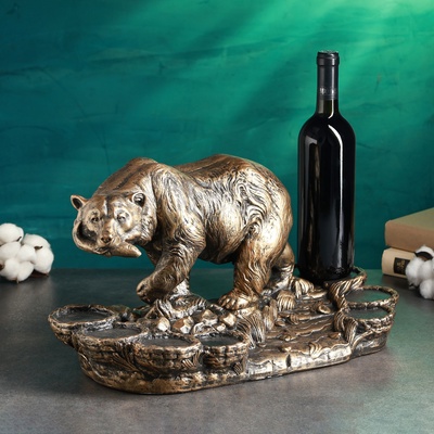 Подставка для бутылки «Медведь», 45×23×25 см, бронза