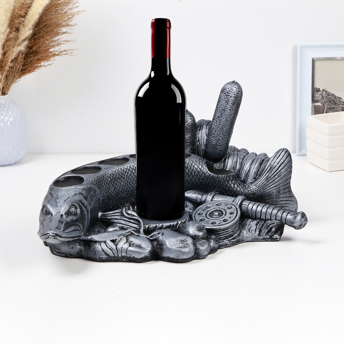 Подставка для бутылкиу «Рыба Щука», 46×26×22 см, гипс под серебро