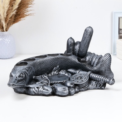 Подставка под бутылку «Рыба Щука», 46×26×22 см, гипс под серебро