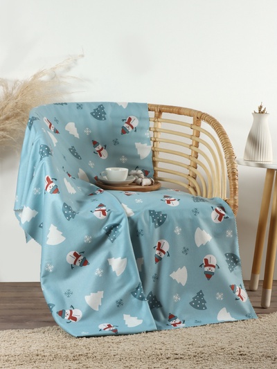 Плед флисовый новогодний «Этель. Снеговики», 100×150 см, флис, пл. 160 г/м²