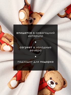 Плед флисовый новогодний «Этель. Медведи», 100×150 см, флис, пл. 160 г/м²