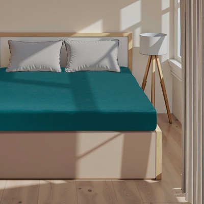 Простыня на резинке 2-спальная «Этель», 180×200+25 см, зелёная, бязь