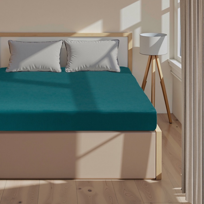 Простыня на резинке 2-спальная «Этель», 180×200+25 см, зелёная, бязь - Фото 1