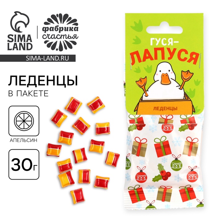 УЦЕНКА Леденецы в пакете с европодвесом «Гуся-лапуся», вкус апельсин 30 г - Фото 1