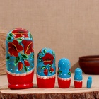 Матрёшка "Весела", голубойверх, низ красный, 5-кукольная, 19 см - фото 26363161