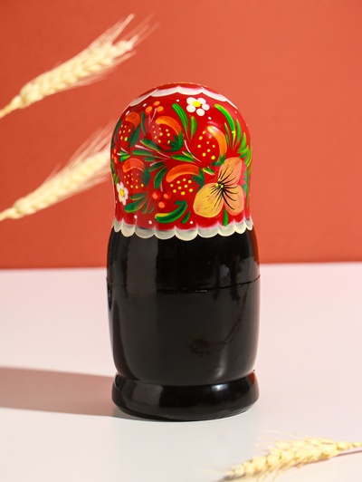 Матрёшка дерево «Весела», красная голова, низ чёрный, 5-кукольная, 14 см