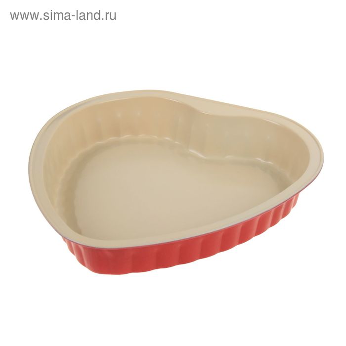 Форма для выпечки с керамическим покрытием "Флёри. Рифленое сердце" 27,5х26,5х4,5 см, розовая - Фото 1