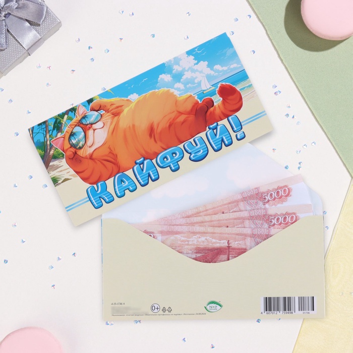 

Конверт для денег "Кайфуй!" кот, 17 х 8 см
