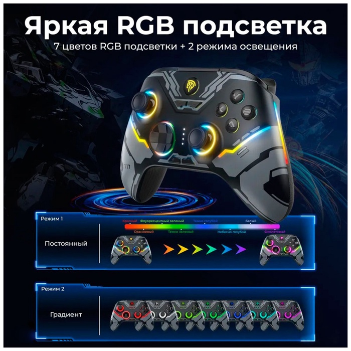 Беспроводной геймпад EasySMX X15 с RGB подсветкой, меха (VG-C449) - фото 51689702