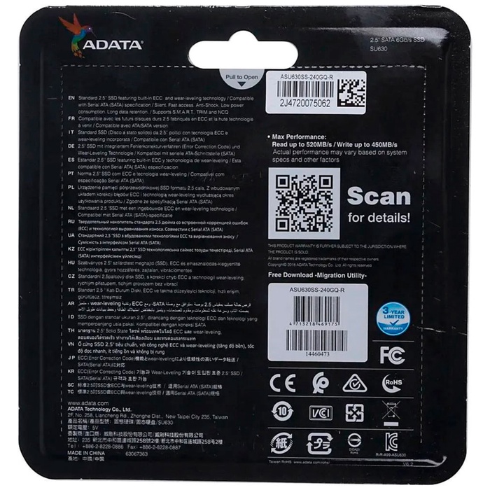 Накопитель SSD ADATA 2.5" Ultimate SU630 240 Гб SATA III ASU630SS-240GQ-R - фото 51690207