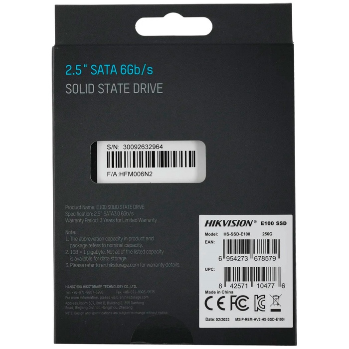 Накопитель SSD Hikvision 2.5" E100 256 Гб SATA III HS-SSD-E100/256G - фото 51690267