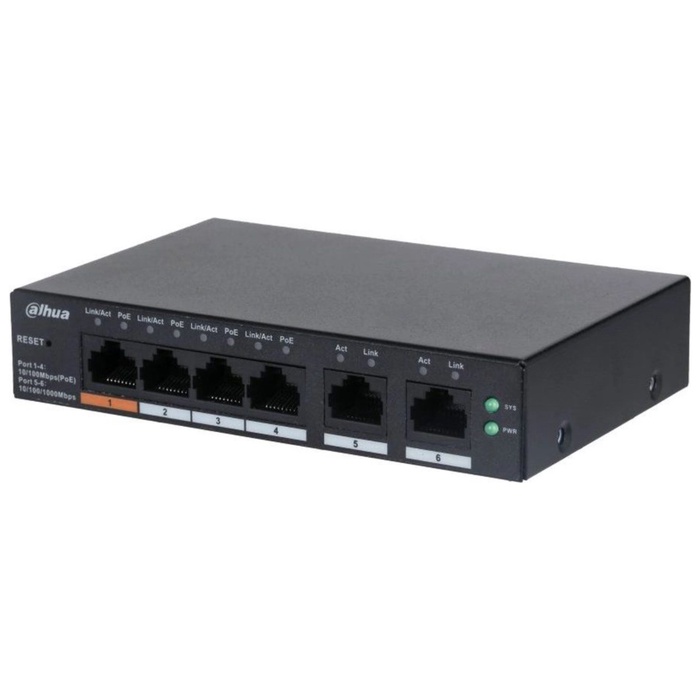 Коммутатор Dahua DH-CS4006-4ET-60 (L2) 4x100Мбит/с 2xКомбо(1000BASE-T/SFP) 30W управляемый   1082802 - Фото 1