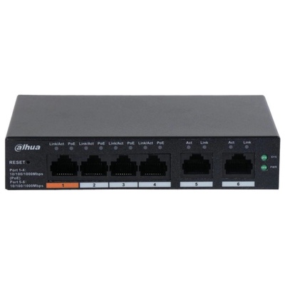Коммутатор Dahua DH-CS4006-4GT-60, L2, 4×1 ГБит/с, 2xКомбо (1000BASE-T/SFP), 60 Вт, управляемый