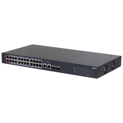Коммутатор Dahua DH-CS4226-24ET-375, L2, 24×1 ГБит/с, 2xКомбо (1000BASE-T/SFP), 2SFP, 24PoE, 400 Вт