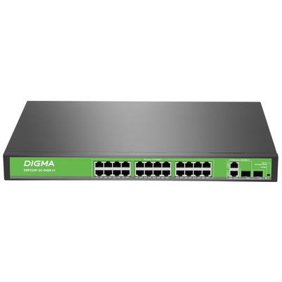 Коммутатор Digma DSP224F-2C-R400 DSP224F-2C-R400 V1 (L2) 24x100Мбит/с 2xКомбо(1000BASE-T/SF   108280