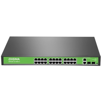 Коммутатор Digma DSP224F-2C-R400, V1, L2, 24×100 Мбит/с, 2xКомбо (1000BASE-T/SFP)