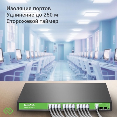 Коммутатор Digma DSP224F-2C-R400, V1, L2, 24×100 Мбит/с, 2xКомбо (1000BASE-T/SFP)