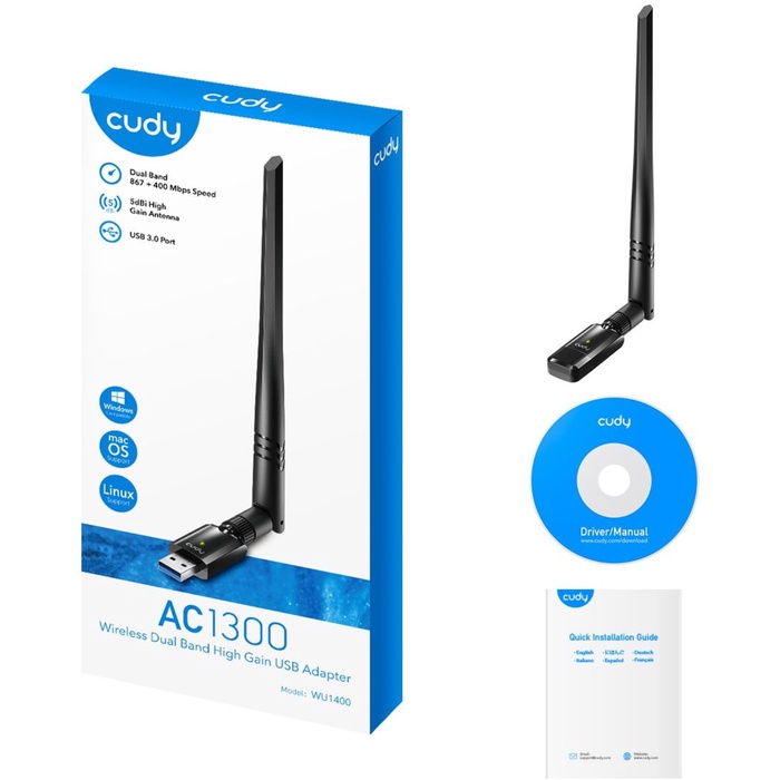 Сетевой адаптер Wi-Fi Cudy WU1400 AC1300 USB 3.0 (ант.внеш.несъем.) 1ант. - фото 51693425