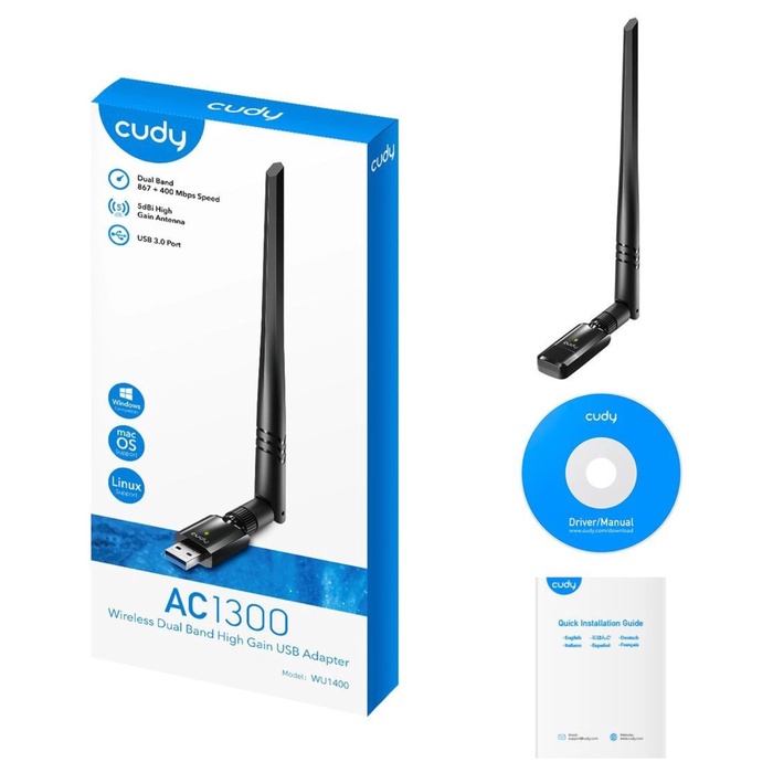 Сетевой адаптер Wi-Fi Cudy WU1400 AC1300 USB 3.0 (ант.внеш.несъем.) 1ант. - фото 51693426