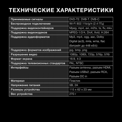 Ресивер DVB-T2 Hyundai H-DVB520, с Wi-Fi-адаптером, чёрный