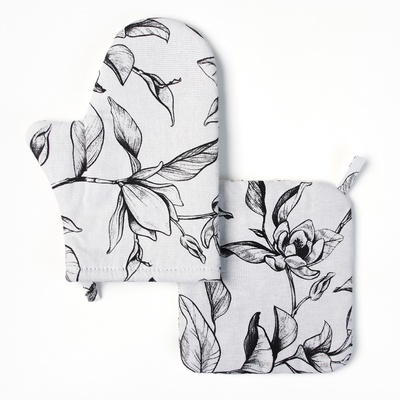 Кухонный набор «Доляна» Plant leaves: варежка 20×27 см, прихватка 19×19 см, 100% хлопок, 250 г/м²