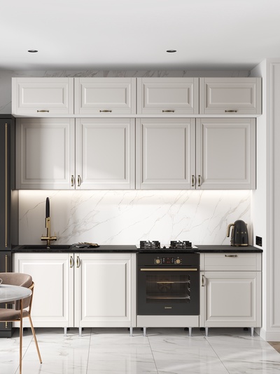 Кухонный гарнитур трёхуровневый в потолок «Престиж», с столешницей, 2400 мм, цвет браш лайт грей