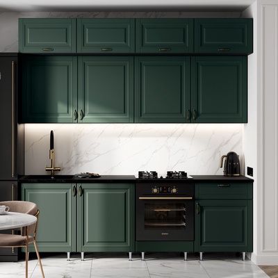 Кухонный гарнитур трёхуровневый в потолок «Престиж», с столешницей, 2400 мм, цвет браш мени грин