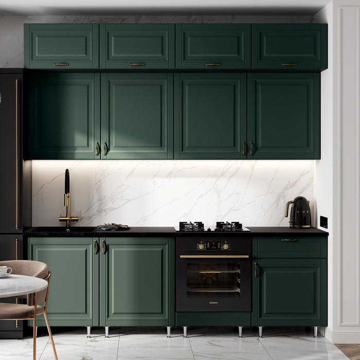 Кухонный гарнитур трёхуровневый в потолок «Престиж», с столешницей, 2400 мм, цвет браш мени грин - Фото 1