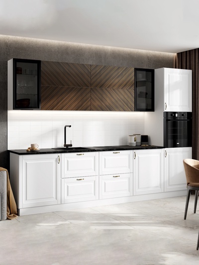 Кухонный гарнитур прямой «Престиж», с столешницей, 3000 мм, цвет Белый/Браш вайт/Прайм орех