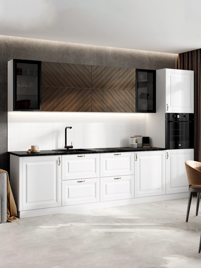 Кухонный гарнитур прямой «Престиж», с столешницей, 3000 мм, цвет Белый/Браш вайт/Прайм орех - Фото 1