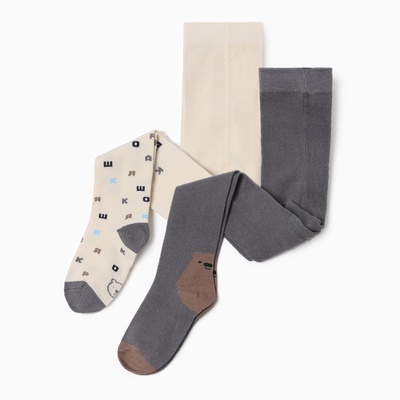 Колготки детские Крошка Я «Буквы», рост 86-92 см, молочный, серый