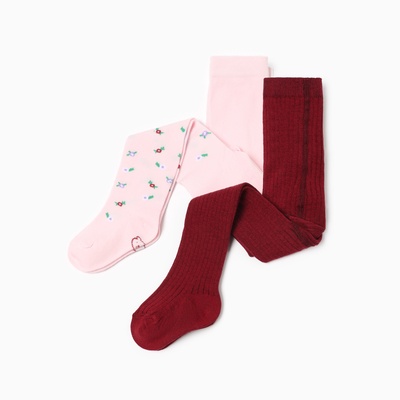 Колготки детские Крошка Я Flowers, набор 2 пары, рост 74-80 см, розовый/бордовый