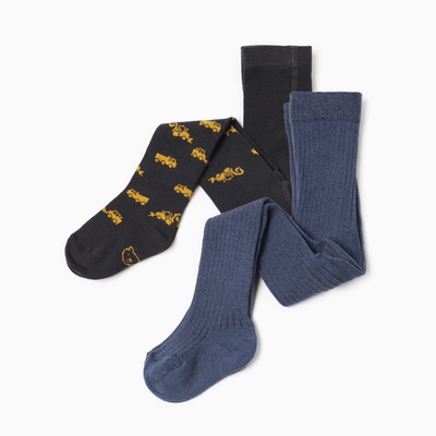 Колготки детские Крошка Я «Спецтехника», набор 2 пары, рост 74-80 см, графит/синий