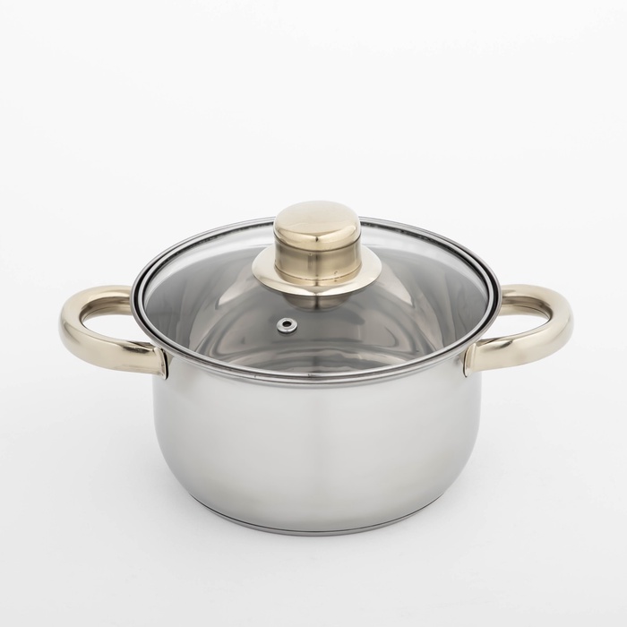 Кастрюля из нержавеющей стали Доляна «Роскошь», 1.5 л, d=17 см, с крышкой, капсульное дно - Фото 1
