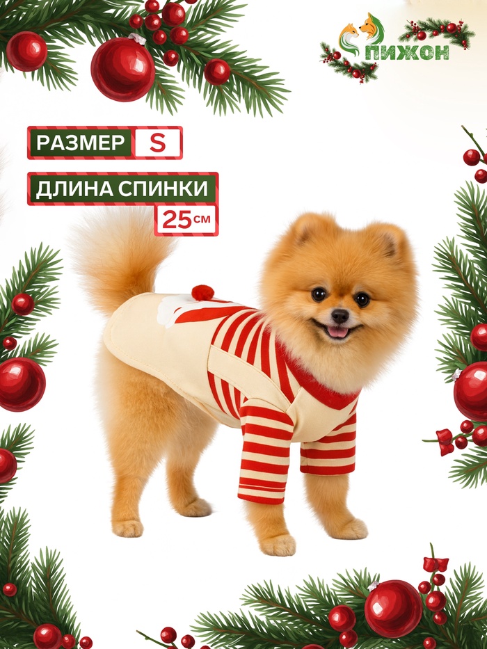 Футболка для животных Santa, S (ДС 25, ОГ 35 см) - Фото 1