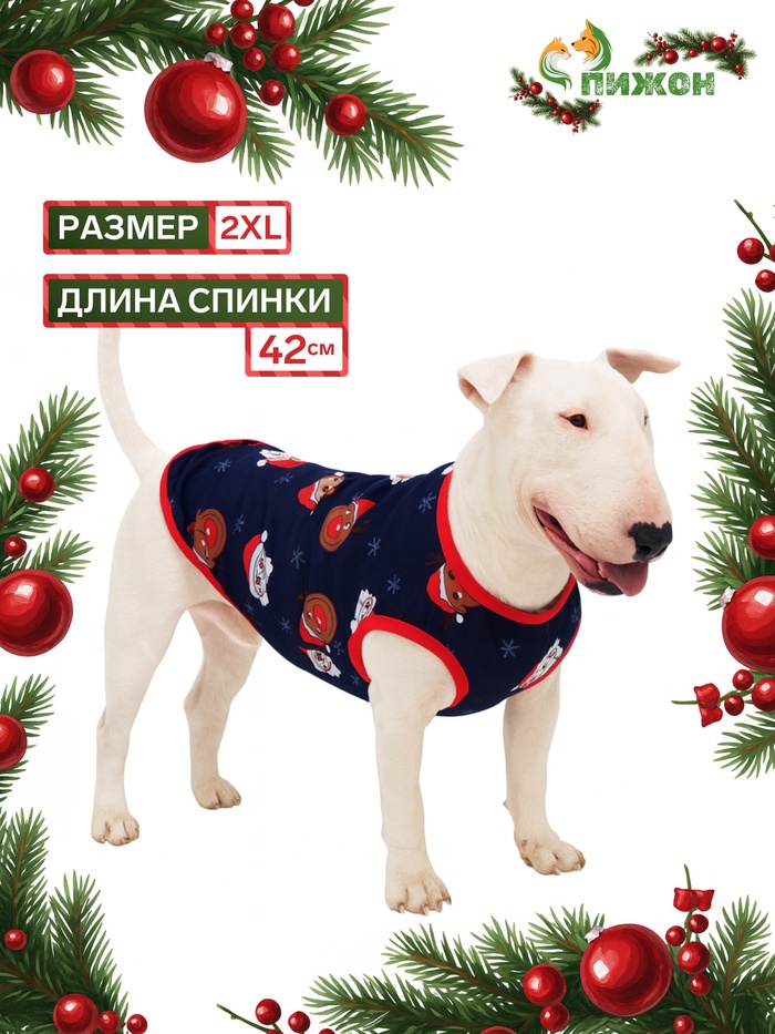 Майка для животных «Новогодняя ночь», размер 2XL (ДС 42, ОШ 34, ОГ 48 см), синяя - Фото 1