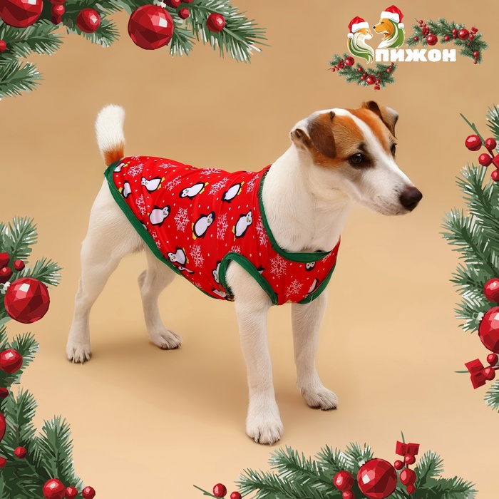 Майка для животных "Новогодняя ночь", размер L (ДС 35, ОШ 35, ОГ 45 см), красная - Фото 1