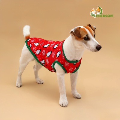 Майка для животных "Новогодняя ночь", размер M (ДС 30, ОШ 30, ОГ 40 см), красная