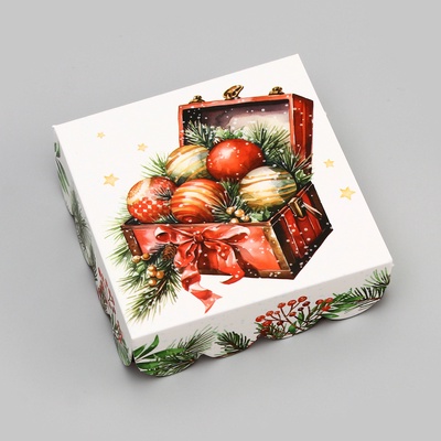 Коробка для печенья «Сундучок с подарками», 9×9×3 см, Новый год