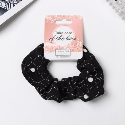 Резинка для волос QF «Орбита», цветы стиль, 10 см, бело-чёрная