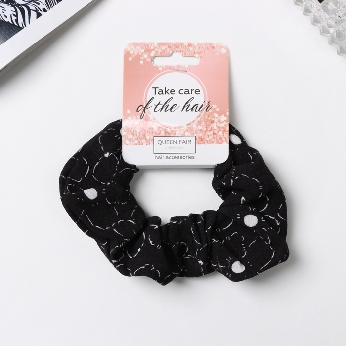 Резинка для волос QF «Орбита», цветы стиль, 10 см, бело-чёрная - Фото 1