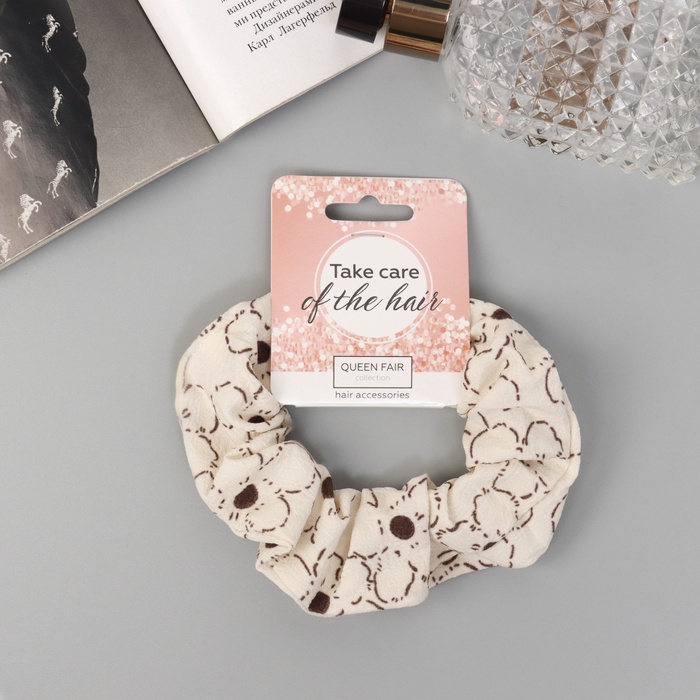 Резинка для волос QF «Орбита», цветы стиль, 10 см, коричнево-бежевая - Фото 1