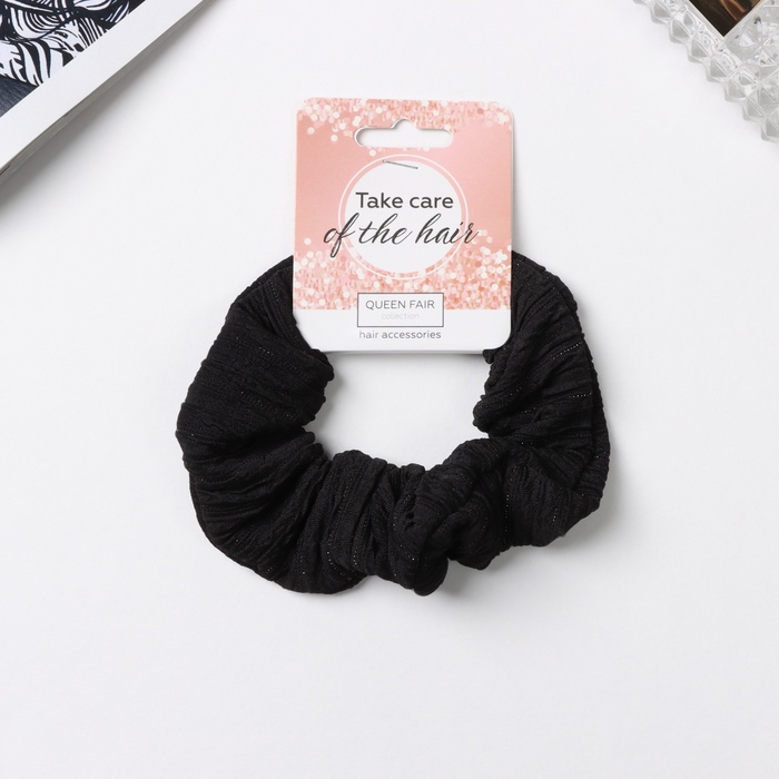 Резинка для волос QF «Орбита», классик жатка полосы, 10 см, чёрная - Фото 1