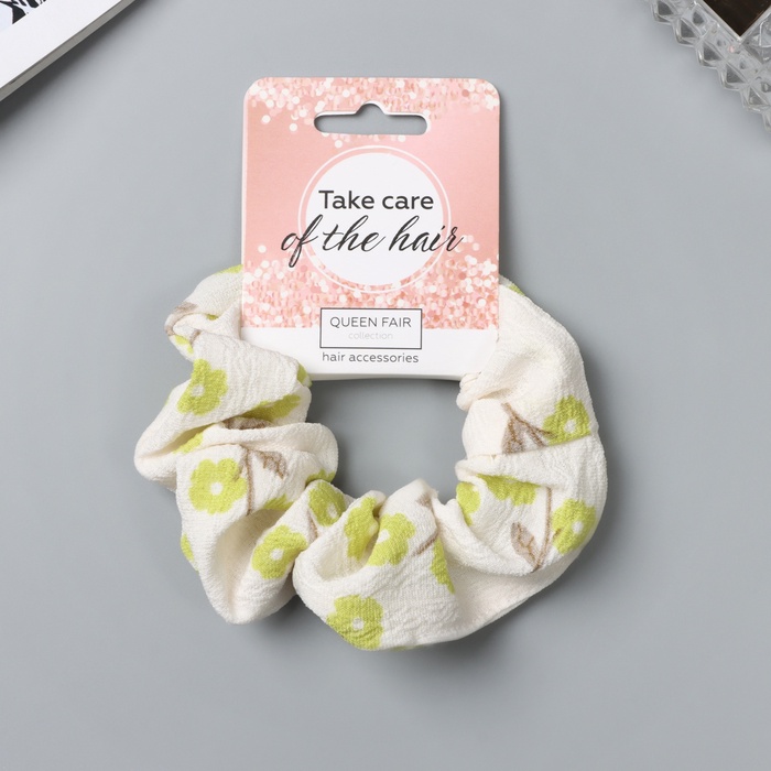 Резинка для волос «Орбита», цветы лето, 10 см, зелёно-белая - Фото 1