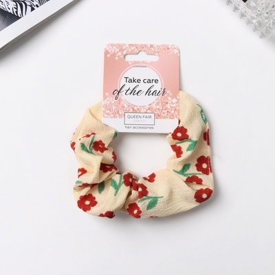 Резинка для волос «Орбита», цветы лето, 10 см, красно-бежевая