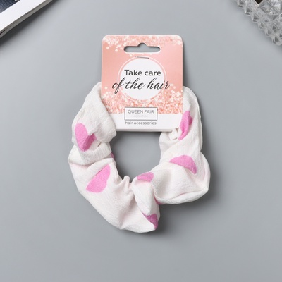 Резинка для волос QF «Орбита», классик сердце, 10 см, розово-белая