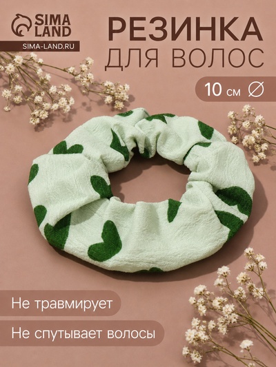 Резинка для волос QF «Орбита», классик сердце, 10 см, зелёная